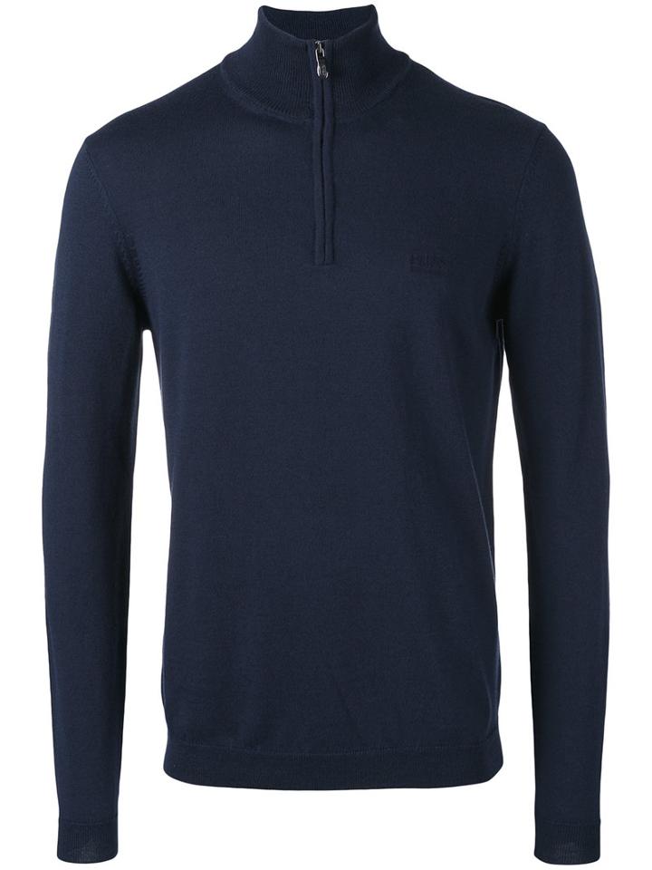 Boss Hugo Boss - Zip Up Sweater - Men - Cotton/virgin Wool - L, Blue, Cotton/virgin Wool