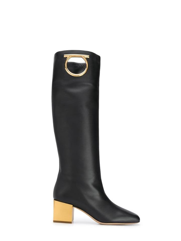 Salvatore Ferragamo Mirror Heel Gancini Boots - Black