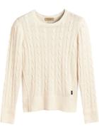 Burberry Cable Knit Cotton Cashmere Sweater - White