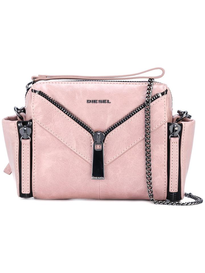 Diesel Zip Detail Shoulder Bag, Women's, Pink/purple, Calf Leather