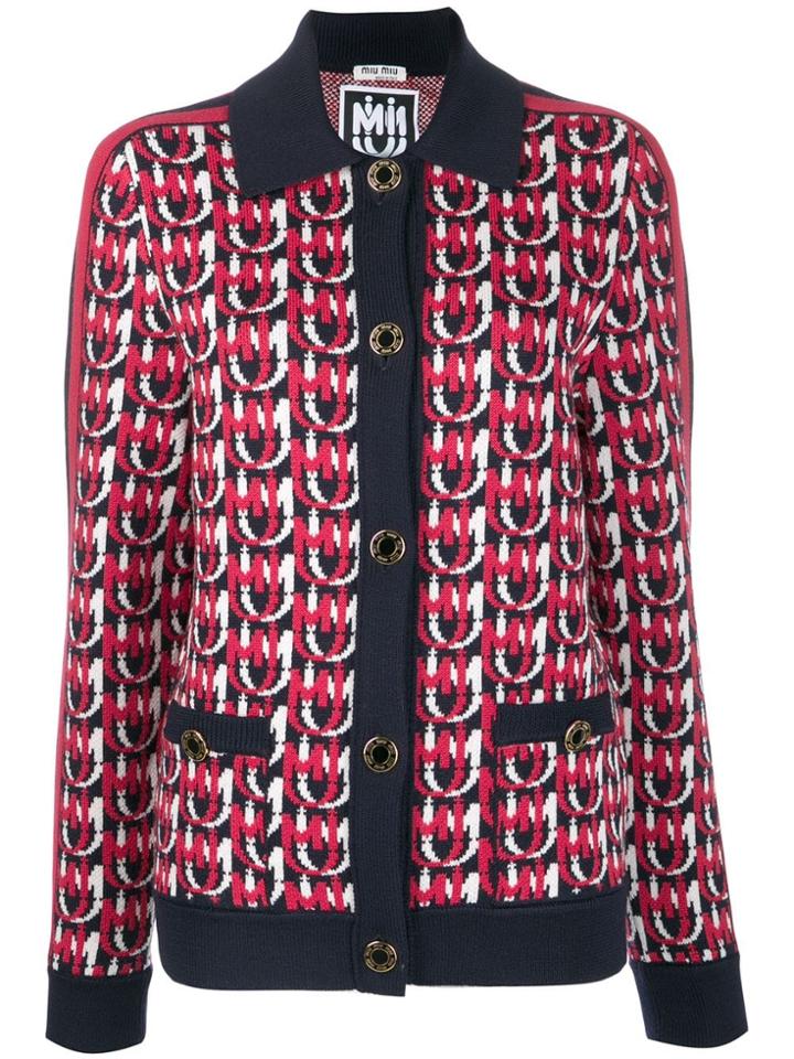 Miu Miu Knitted Monogram Cardigan - Red
