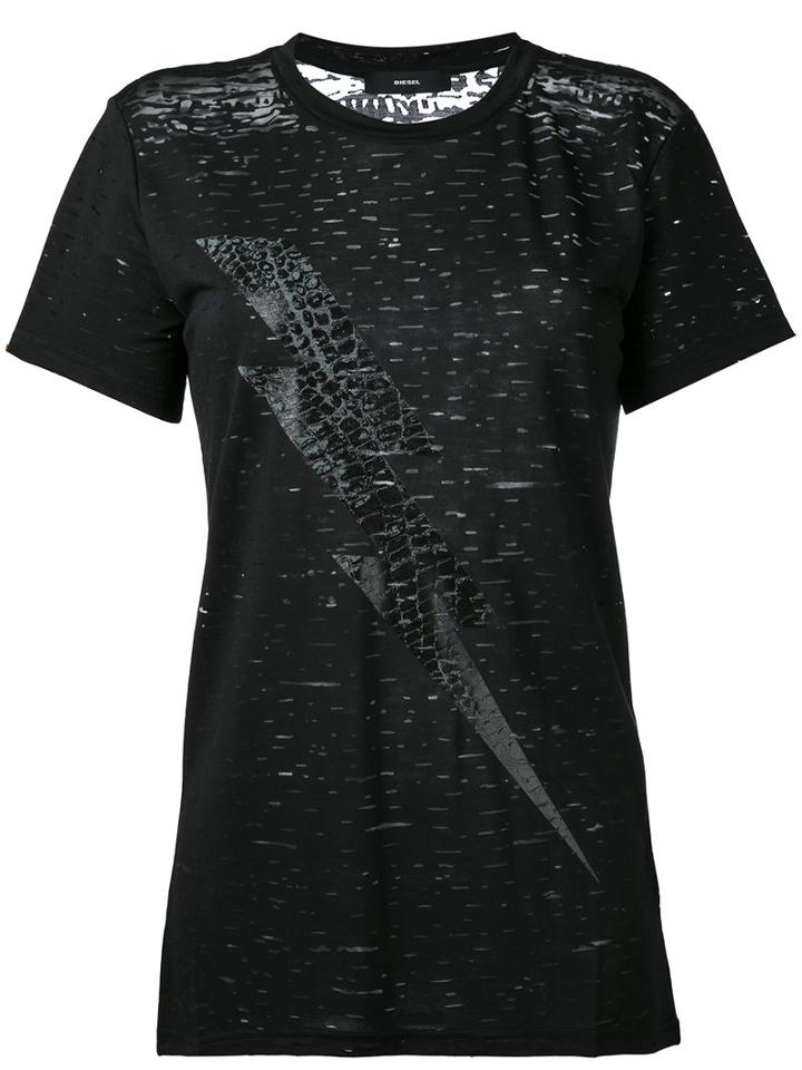 Diesel Lightning Bolt Print T-shirt, Women's, Size: Large, Black, Viscose/nylon