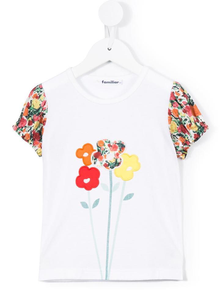 Familiar - Floral Gathered Shortsleeves Blouse - Kids - Cotton - 5 Yrs, White