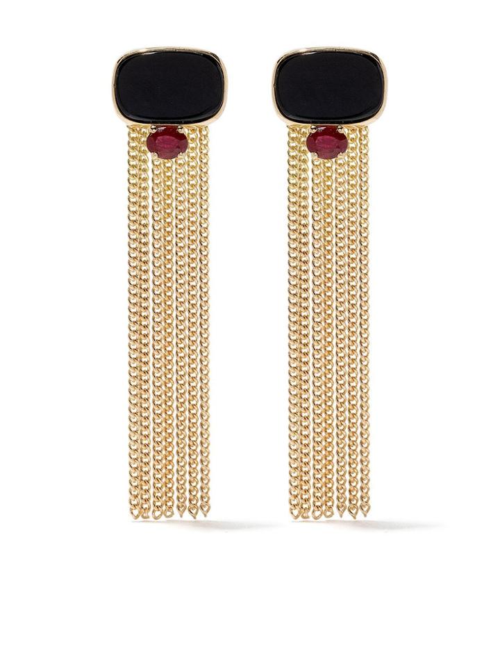 Wouters & Hendrix Gold 18kt Yellow Gold Blue Tiger Eye & Garnet Tassel