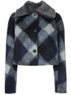 Jil Sander Navy Faux Fur Collar Check Jacket, Women's, Size: 38, Grey, Acrylic/polyester/acetate/virgin Wool