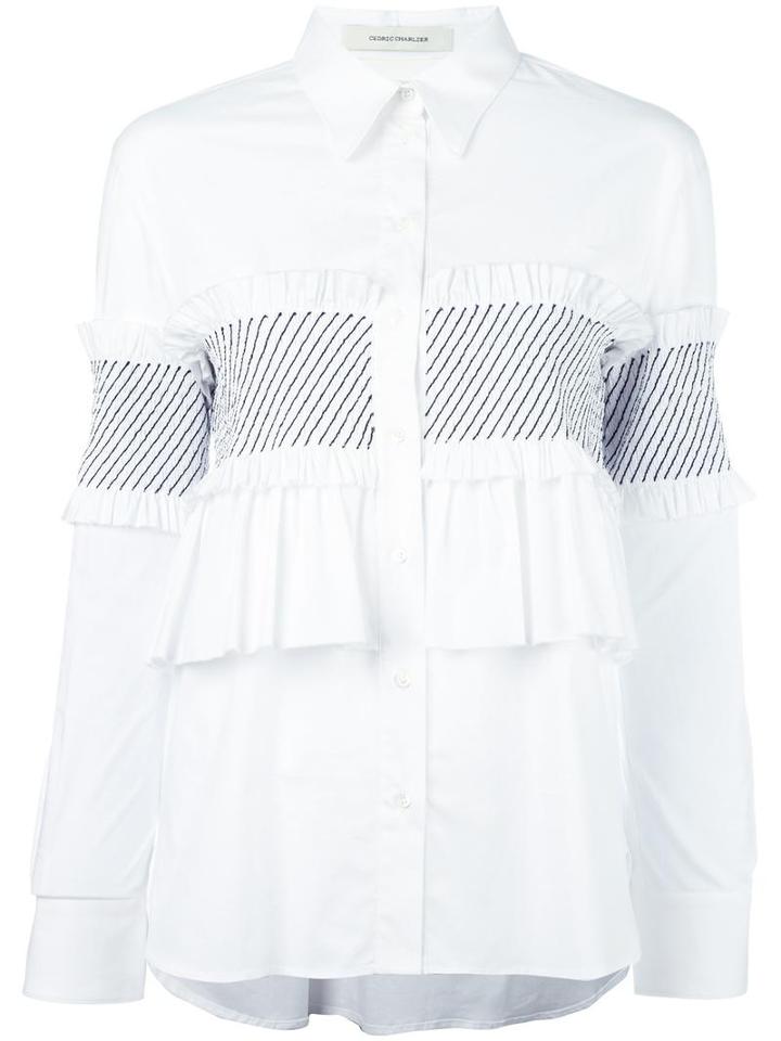 Cédric Charlier Ruffled Panel Shirt, Women's, Size: 44, White, Cotton/other Fibers