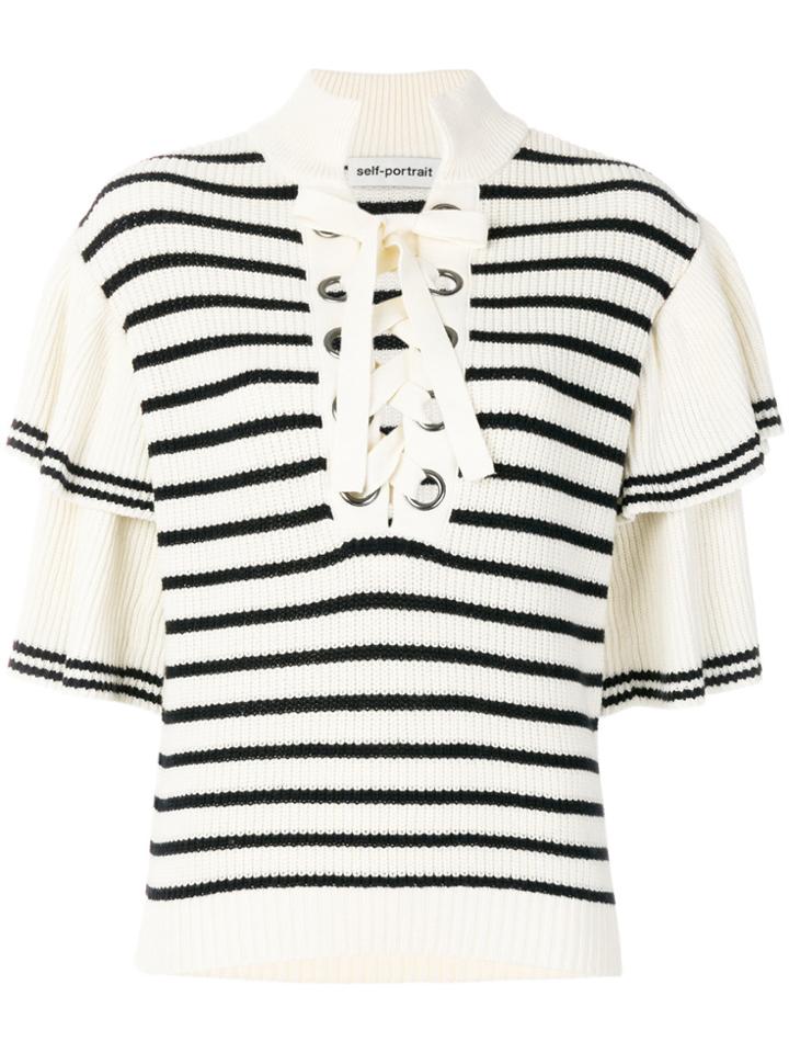Self-portrait Ruffled Sleeve Knitted Top - Nude & Neutrals