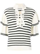 Self-portrait Ruffled Sleeve Knitted Top - Nude & Neutrals