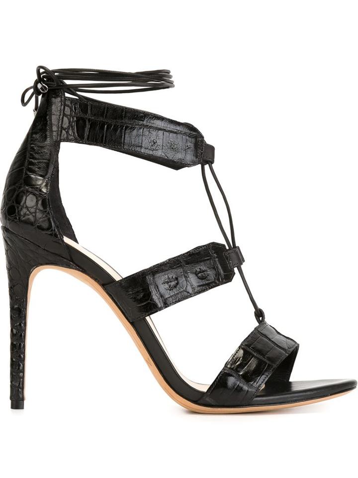 Alexandre Birman Crocodile Effect Sandals, Women's, Size: 37, Black, Leather/calf Leather