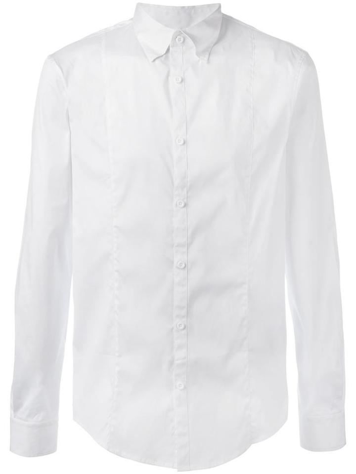 Armani Jeans Front Bib Shirt, Men's, Size: Xl, White, Cotton/polyamide/spandex/elastane