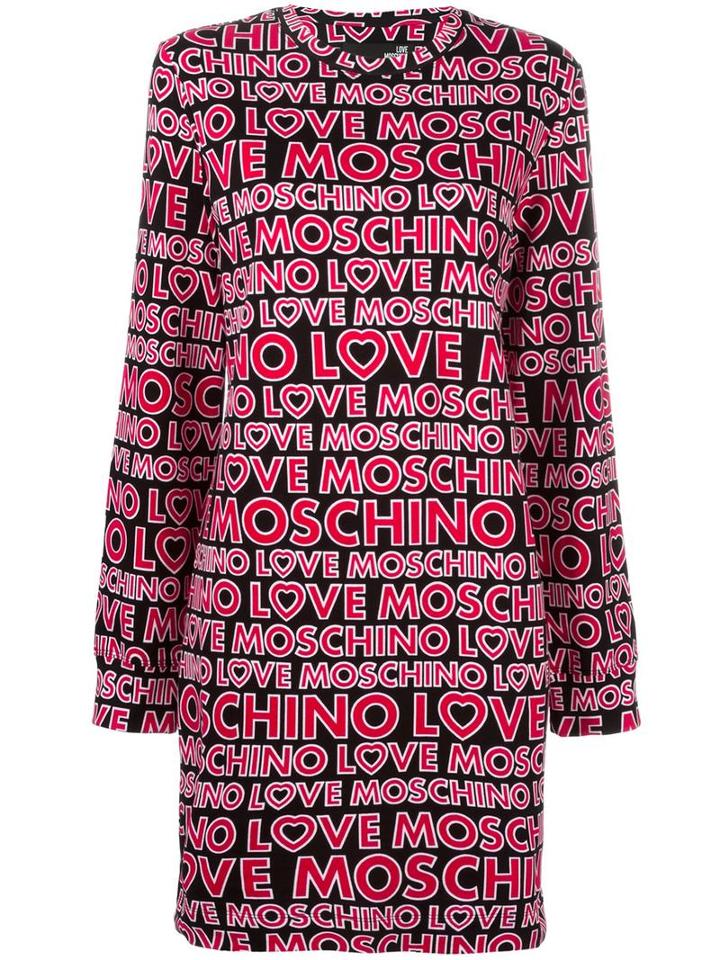 Love Moschino Logo Print Jumper Dress, Women's, Size: 44, Black, Cotton/spandex/elastane