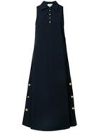 Thom Browne Gathered Back Polo Collar Tank Dress In Seersucker - Blue