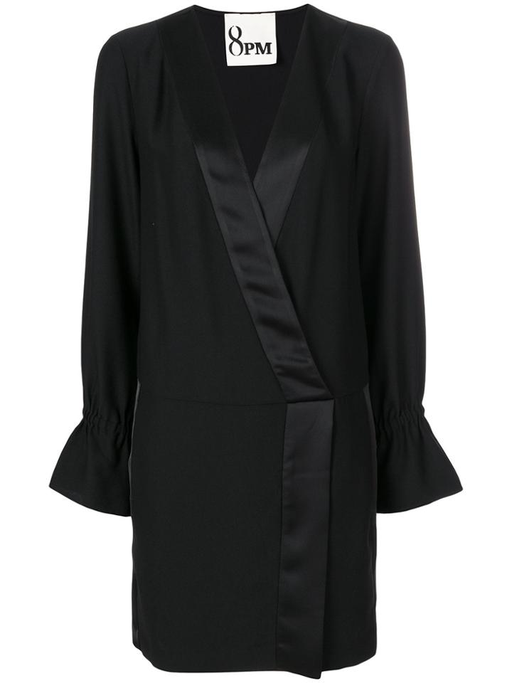 8pm V-neck Gathered Cuff Dress - Black