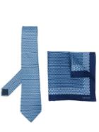 Lanvin Vintage Patterned Tie And Pocket Square - Blue