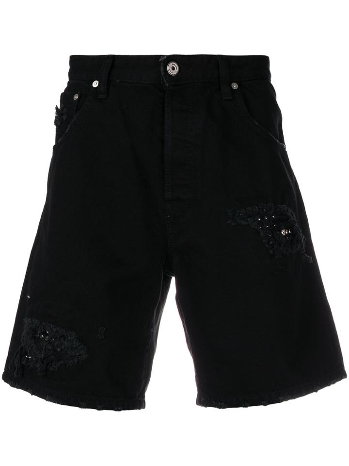 Just Cavalli Ripped Denim Shorts - Black