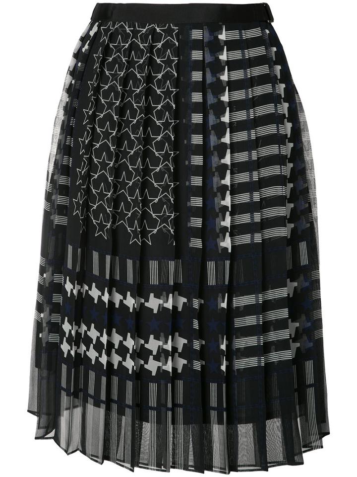 Sacai Printed Pleat Skirt, Women's, Size: 1, Black, Cupro/polyester