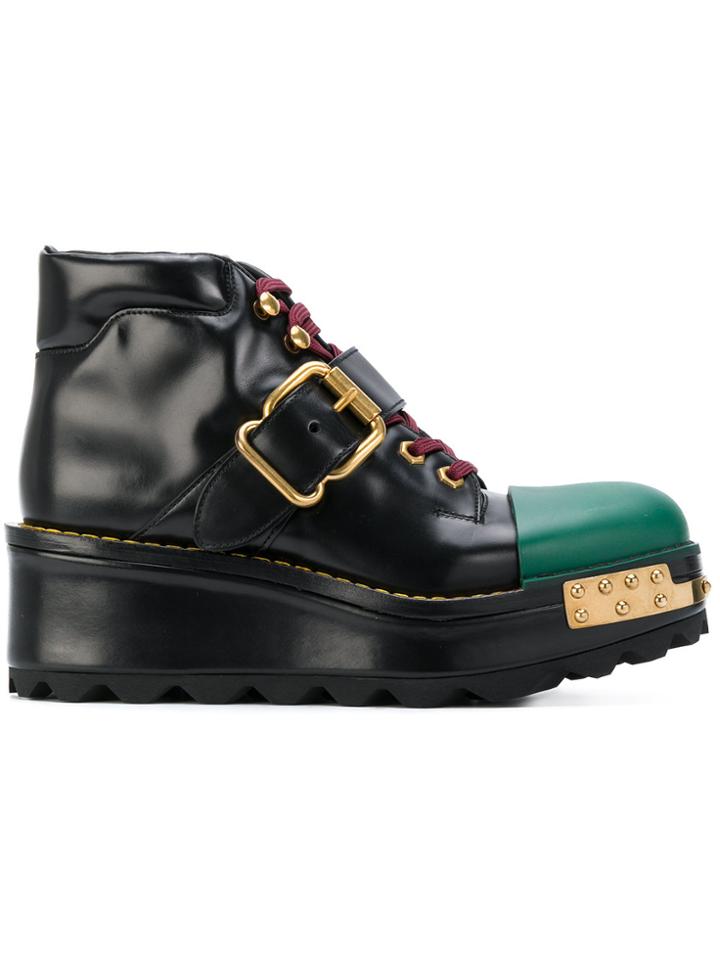 Prada Contrast Square Toe Booties - Black