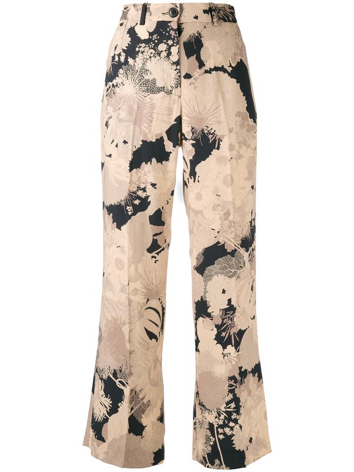 Dries Van Noten Reefs Print Cropped Trousers, Women's, Size: 40, Nude/neutrals, Viscose