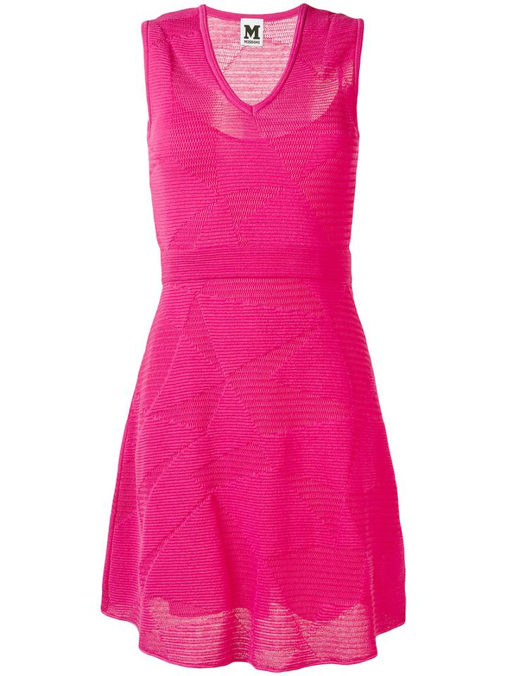 M Missoni - Knitted Flared Dress - Women - Cotton/elastodiene/polyamide/viscose - 44, Pink/purple, Cotton/elastodiene/polyamide/viscose