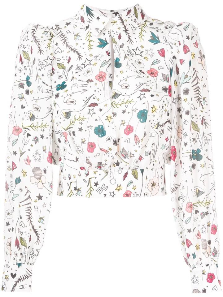 Elisabetta Franchi Embroidered Keyhole Blouse - White
