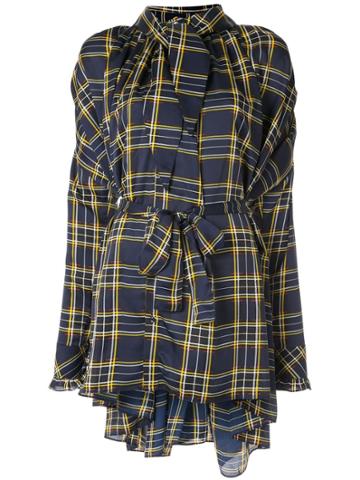 Blindness Tartan Asymmetric Shirt - Blue