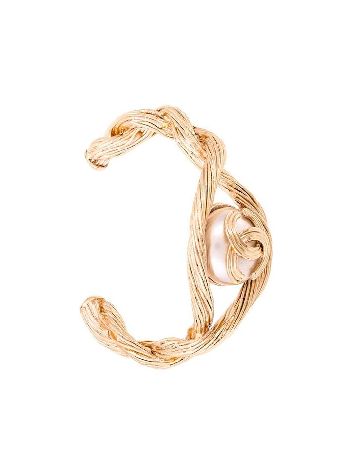 Chanel Vintage Plaited Pattern Open Cuff, Women's, Metallic