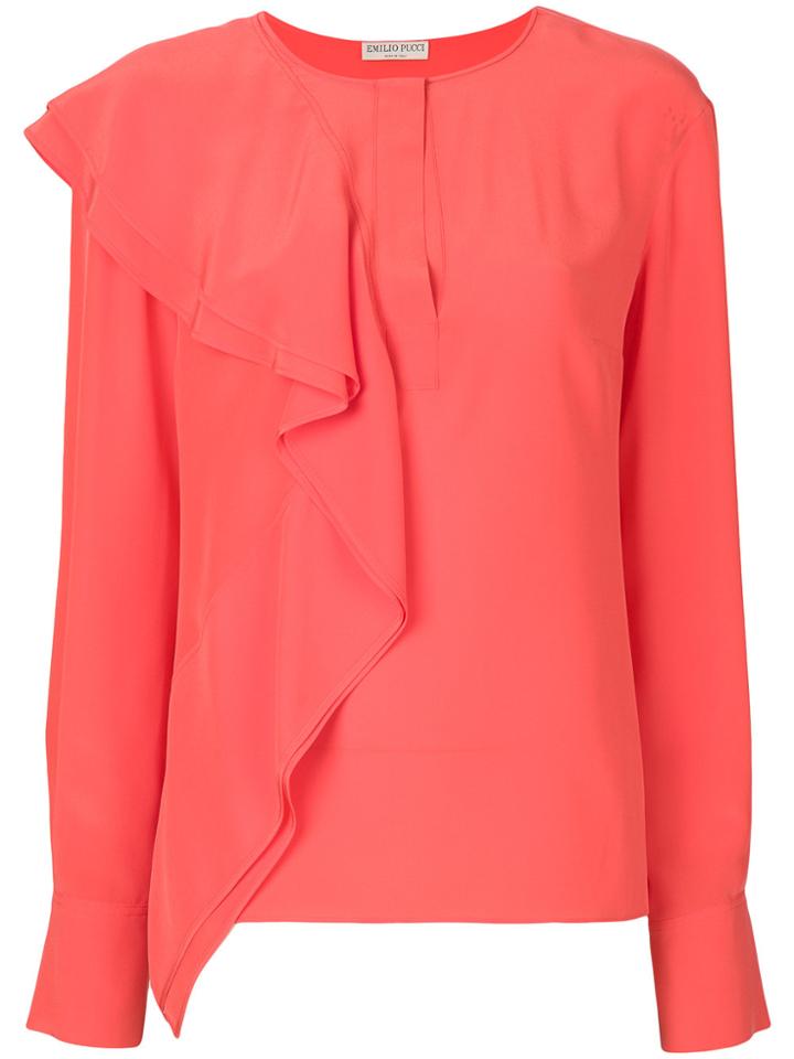 Emilio Pucci Draped Ruffle Blouse - Red