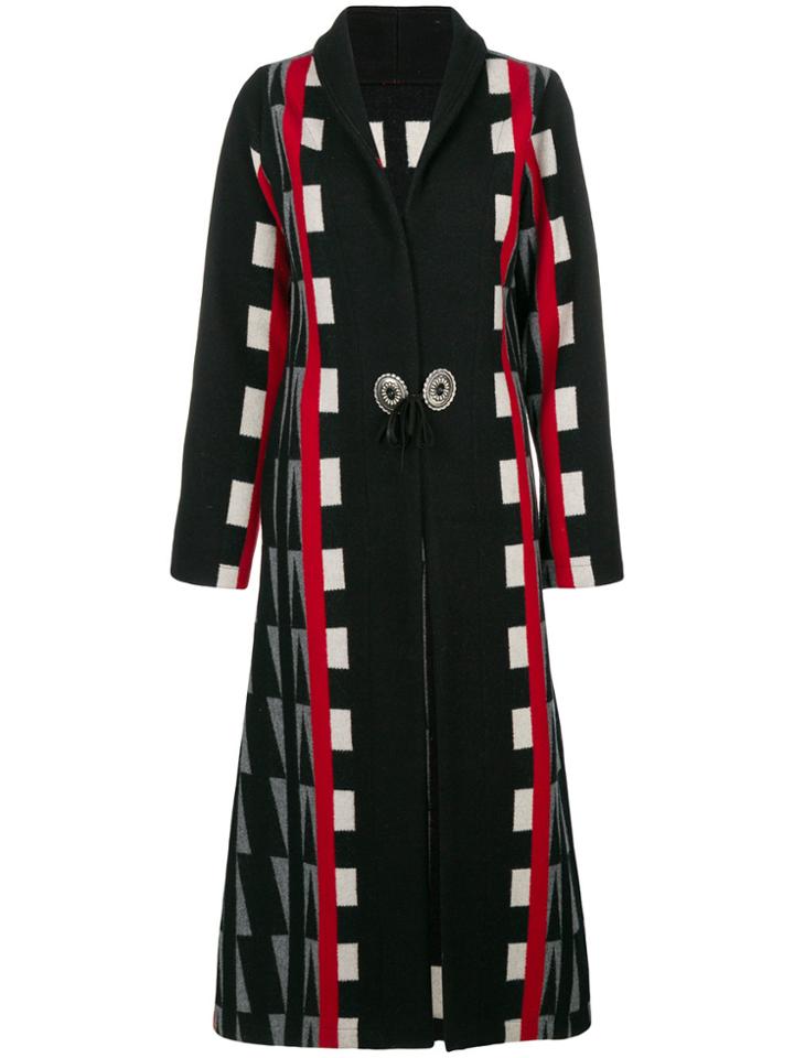 Jessie Western Geometric Tied Long Coat - Black