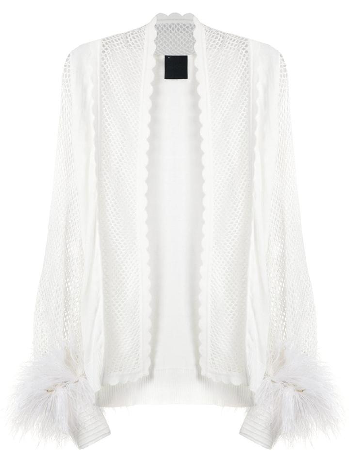 Andrea Bogosian Feather Appliqué Knit Cardigan - White