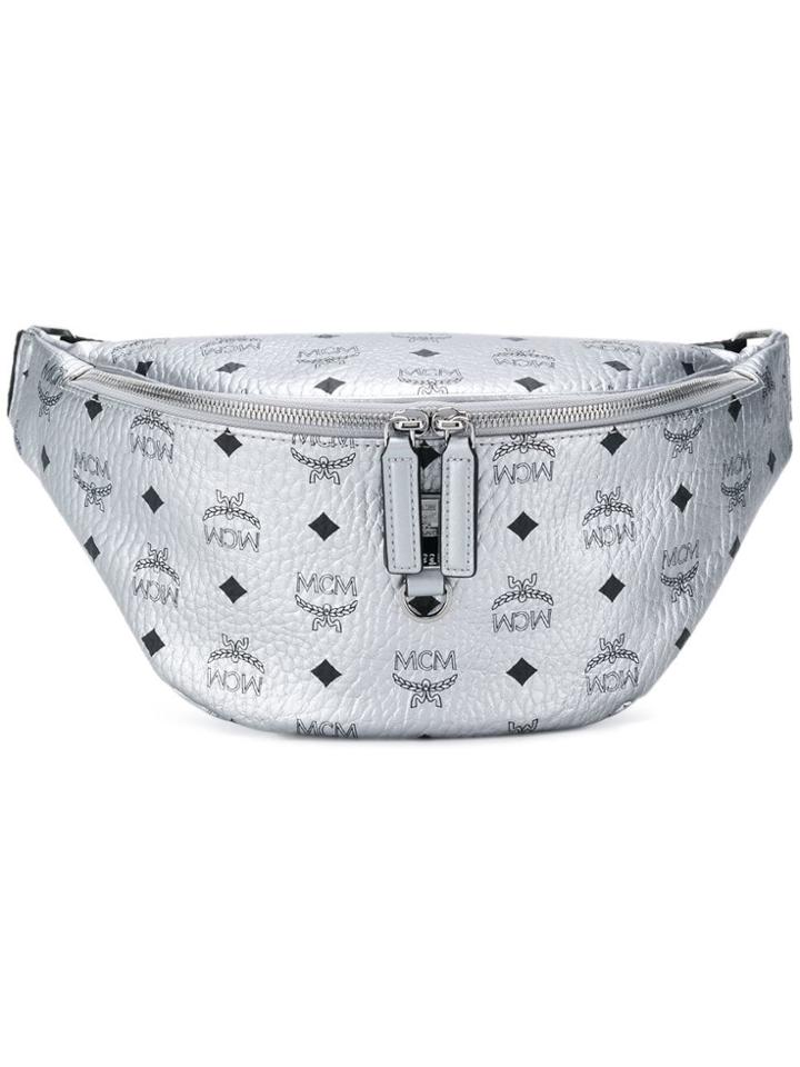 Mcm Monogram Belt Bag - Silver