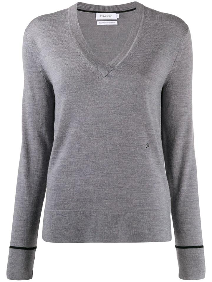 Calvin Klein V-neck Slim-fit Jumper - Grey