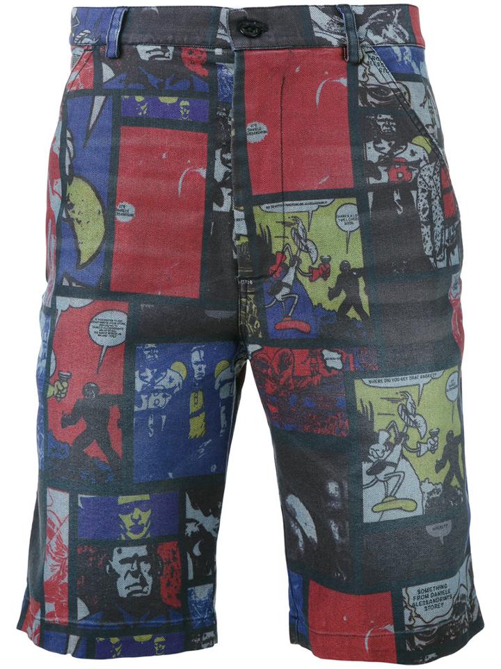 Daniele Alessandrini - Comic Strip Shorts - Men - Cotton/polyester/spandex/elastane - 46, Blue, Cotton/polyester/spandex/elastane