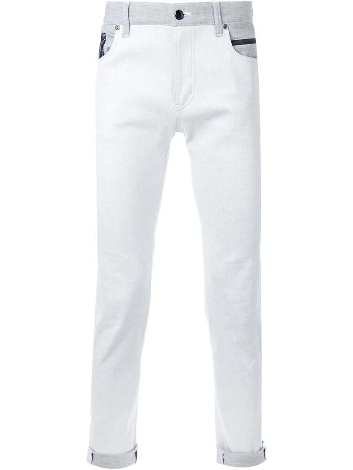 Education From Youngmachines Contrast Panel Cropped Jeans, Men's, Size: 2, White, Cotton/polyurethane