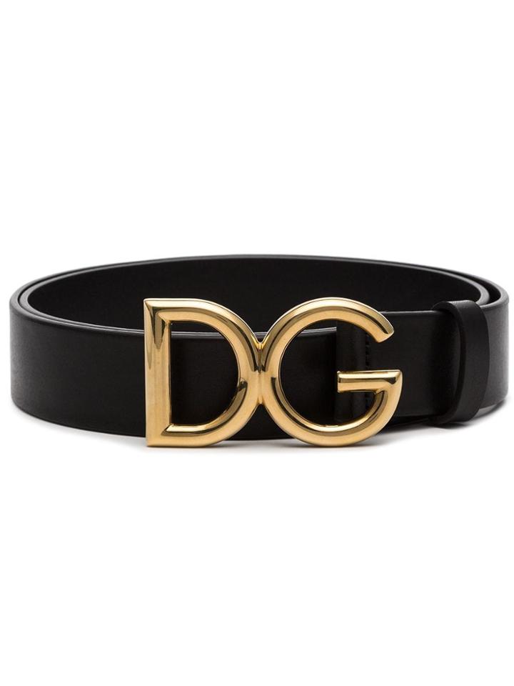 Dolce & Gabbana Black Logo Buckle Leather Belt