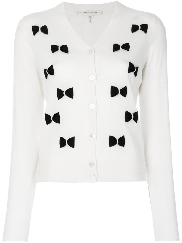 Marc Jacobs - Bow Embroidered Cardigan - Women - Wool - L, Nude/neutrals, Wool