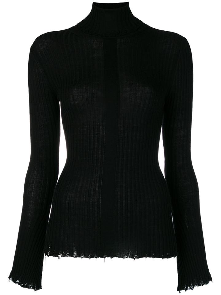Nude Ribbed Knit Sweater - Black