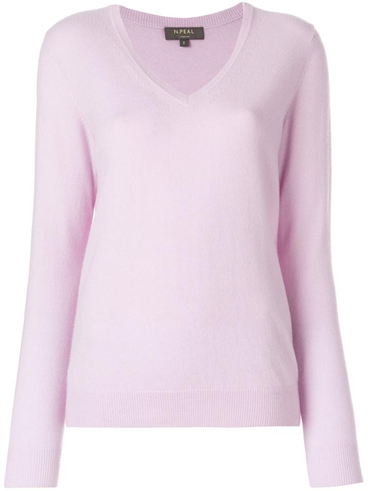 N.peal Cashmere V-neck Jumper - Pink & Purple
