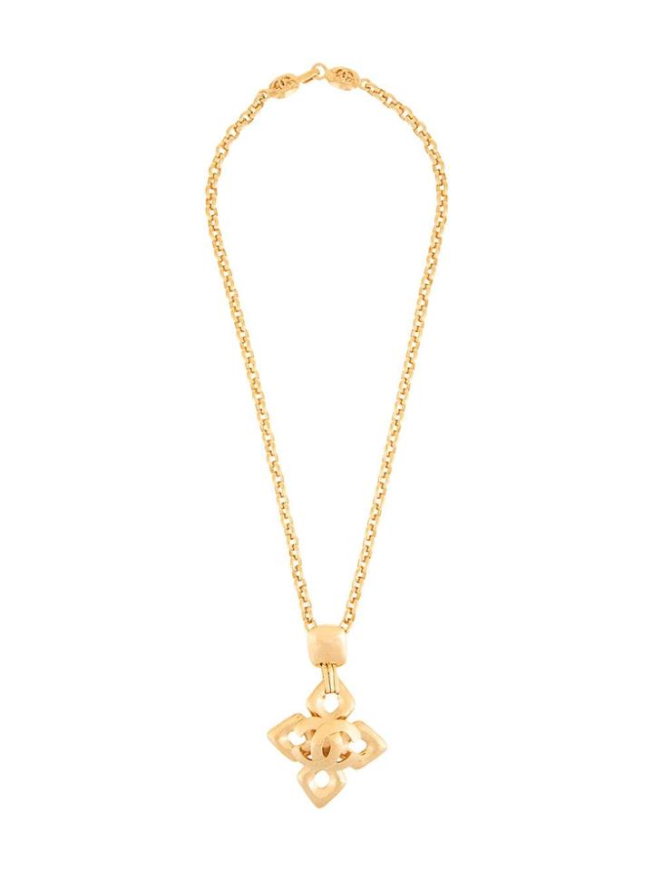 Chanel Pre-owned Cc 4 Diamond-shape Necklace - Gold