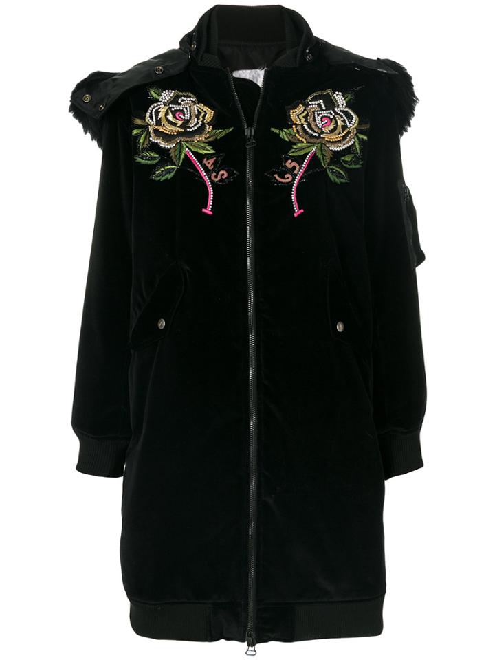 As65 Embroidered Velvet Parka - Black