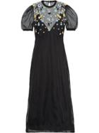 Miu Miu Floral Embroidered Sheer Dress - Black