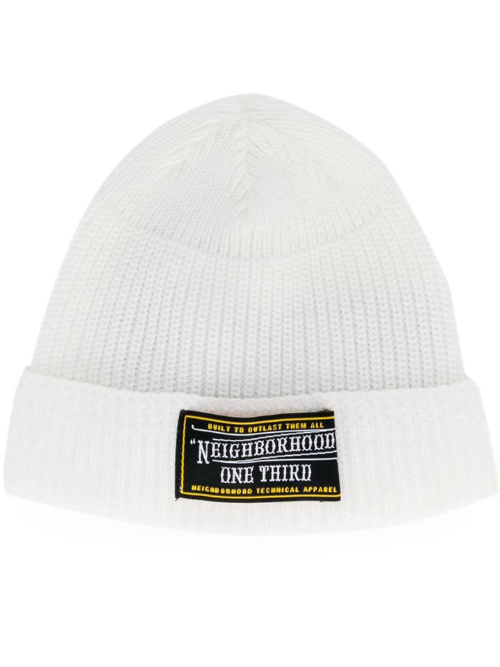 Neighborhood Logo Patch Beanie Hat - White