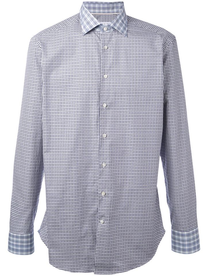 Etro - Checked Shirt - Men - Cotton - 44, Blue, Cotton