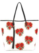 Alexander Mcqueen Skull Poppy Print Shoper Tote, Women's, White, Cotton/leather