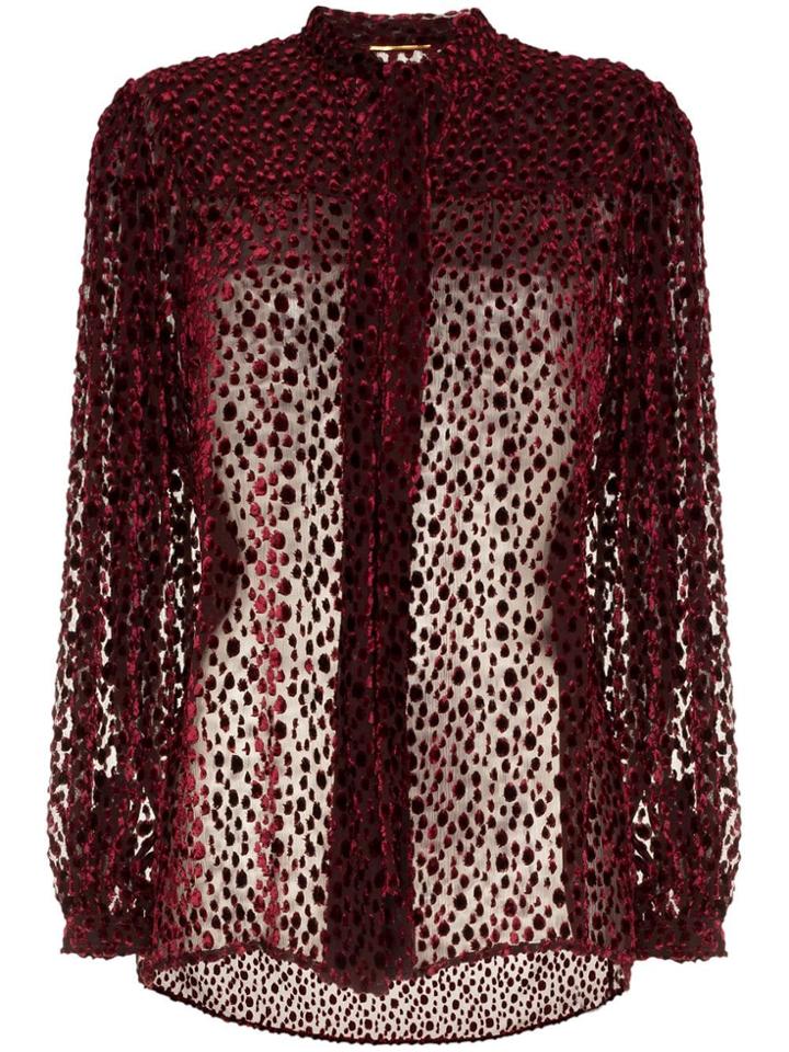Saint Laurent Tie Neck Silk And Velvet Blouse - Pink & Purple