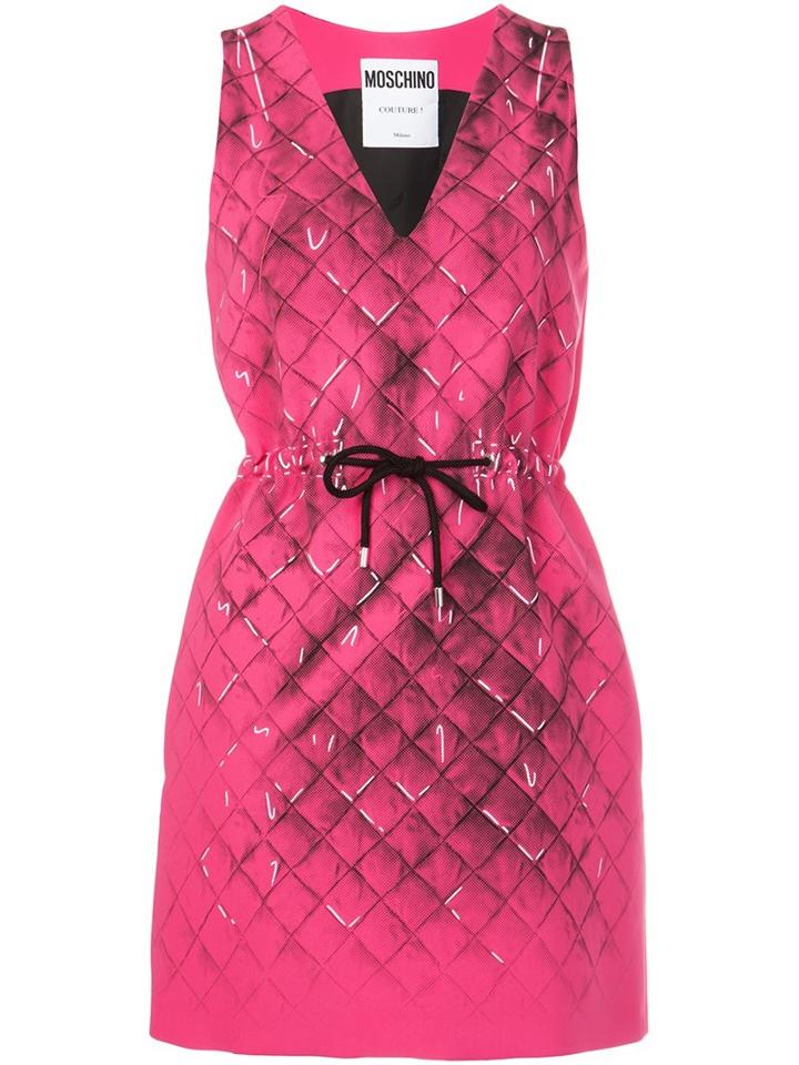 Moschino - V-neck Drawstring Dress - Women - Polyester/triacetate - 38, Pink/purple, Polyester/triacetate