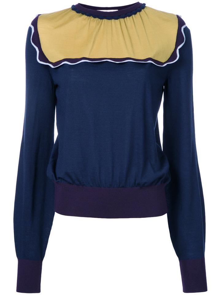 Roksanda - Contrast Sweatshirt - Women - Wool - L, Blue, Wool