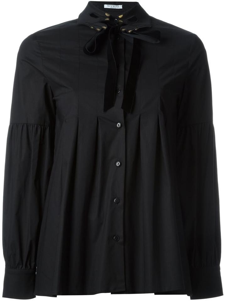 Vivetta Collar Detail Ruffled Shirt, Women's, Size: 42, Black, Cotton/spandex/elastane