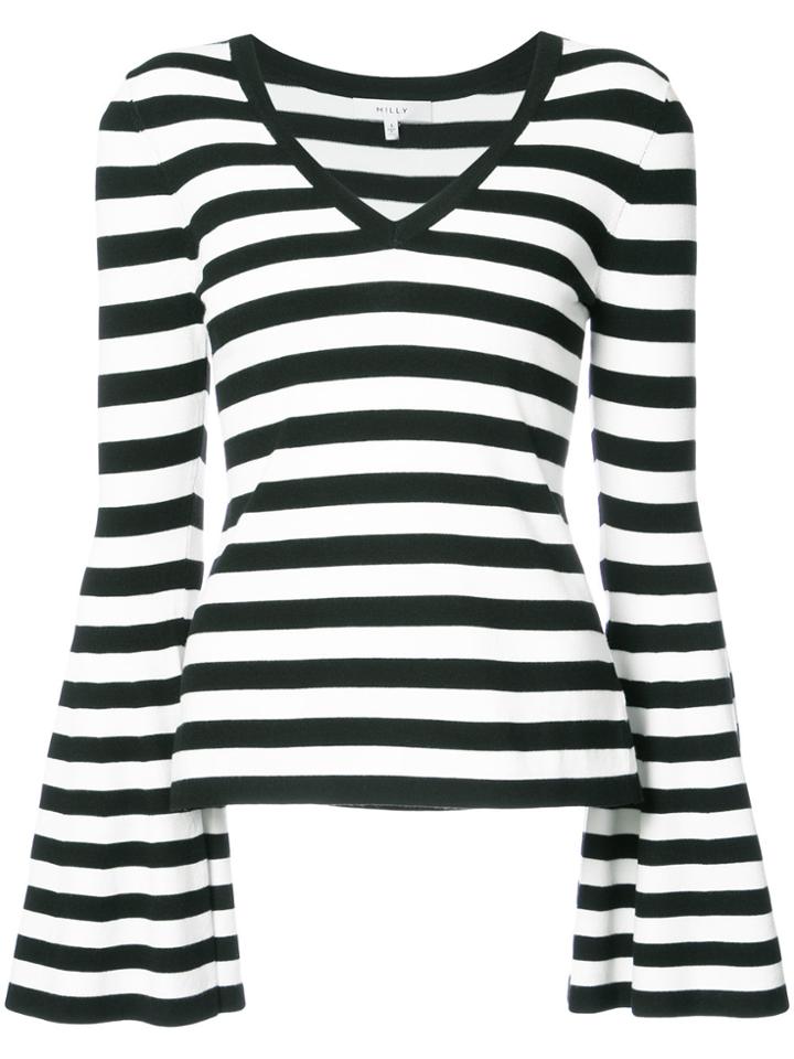Milly Striped Wide Sleeve Top - Black