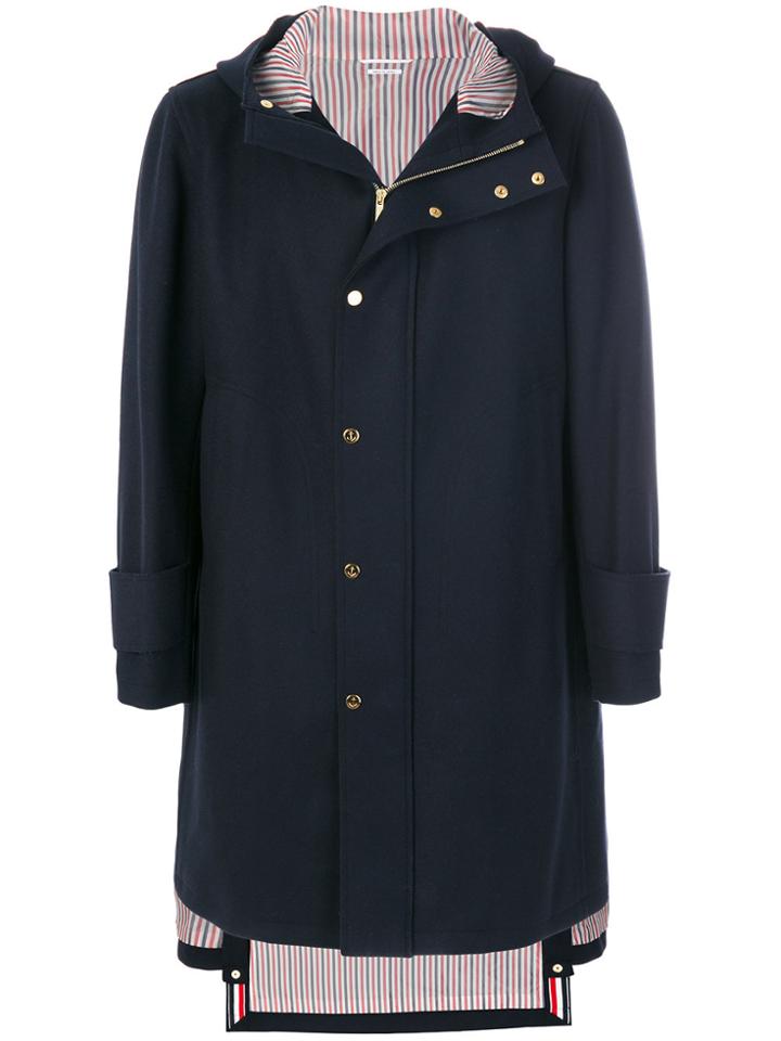 Thom Browne Snap Front Hooded Parka - Blue