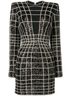 Balmain Crystal Grid Patterned Bodycon Dress - Black